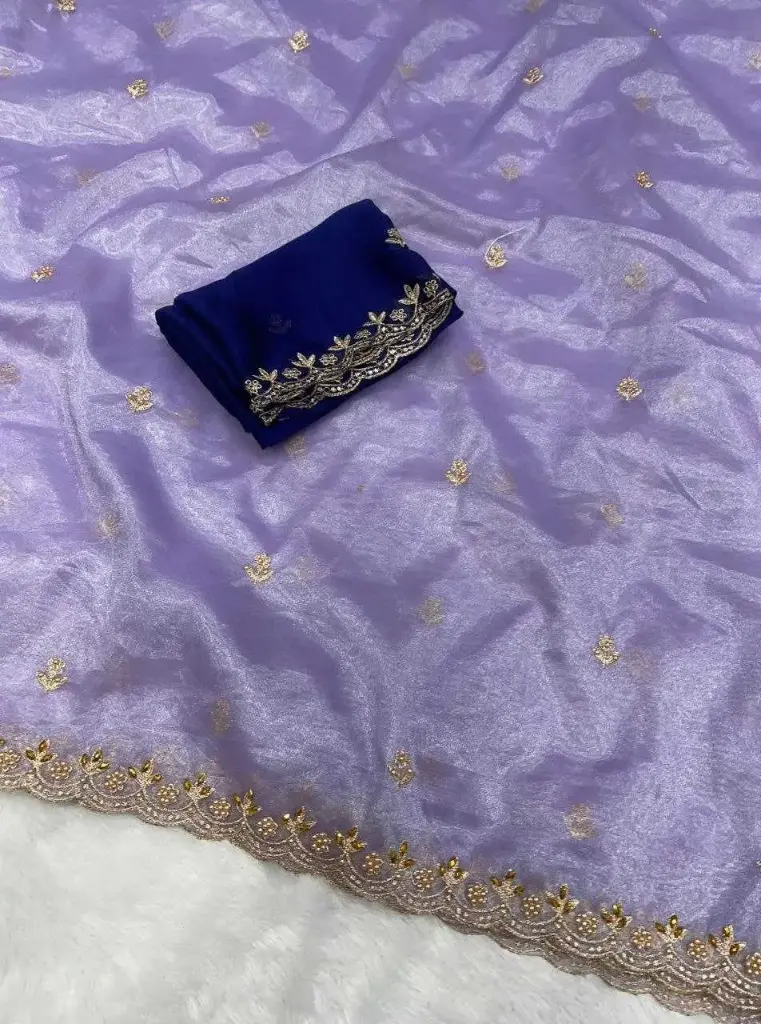 New Premium Parvati Pure Soft Twills Malti Handwork Organza Saree With Rangoli Heavy Satin Blouse
