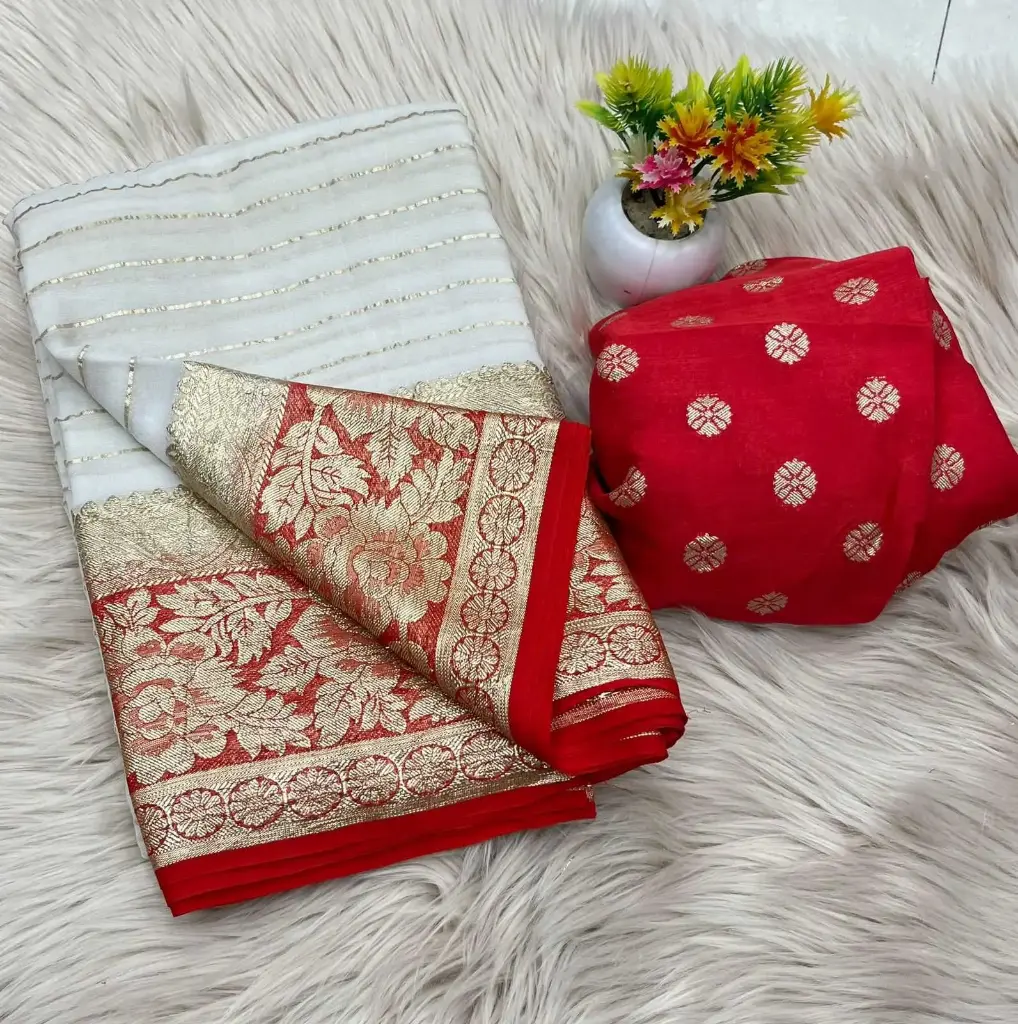 New Premium Pure Viscose Fancy Zari & Jacquard Border Georgette Saree With Fancy Jacquard Blouse