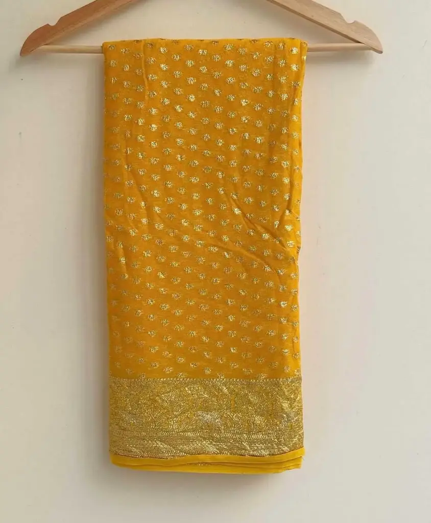 New Premium Pure Viscose Georgette Saree With Fancy Zari & Fancy Jacquard Border With Fancy Jacquard Blouse