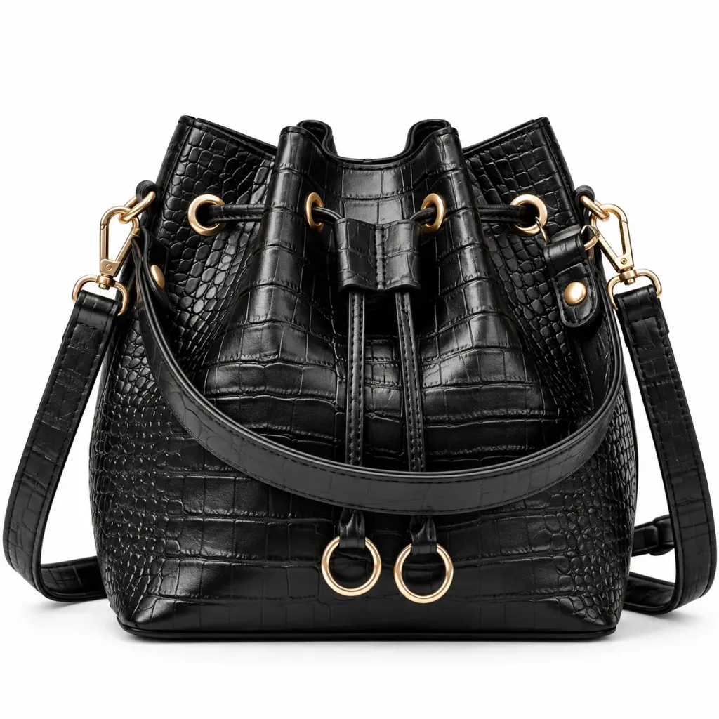 Textured Black  Croco Potli Bag (BLACK)